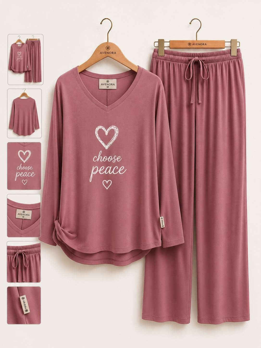 Dusty Rose Choose Peace Pajama Set