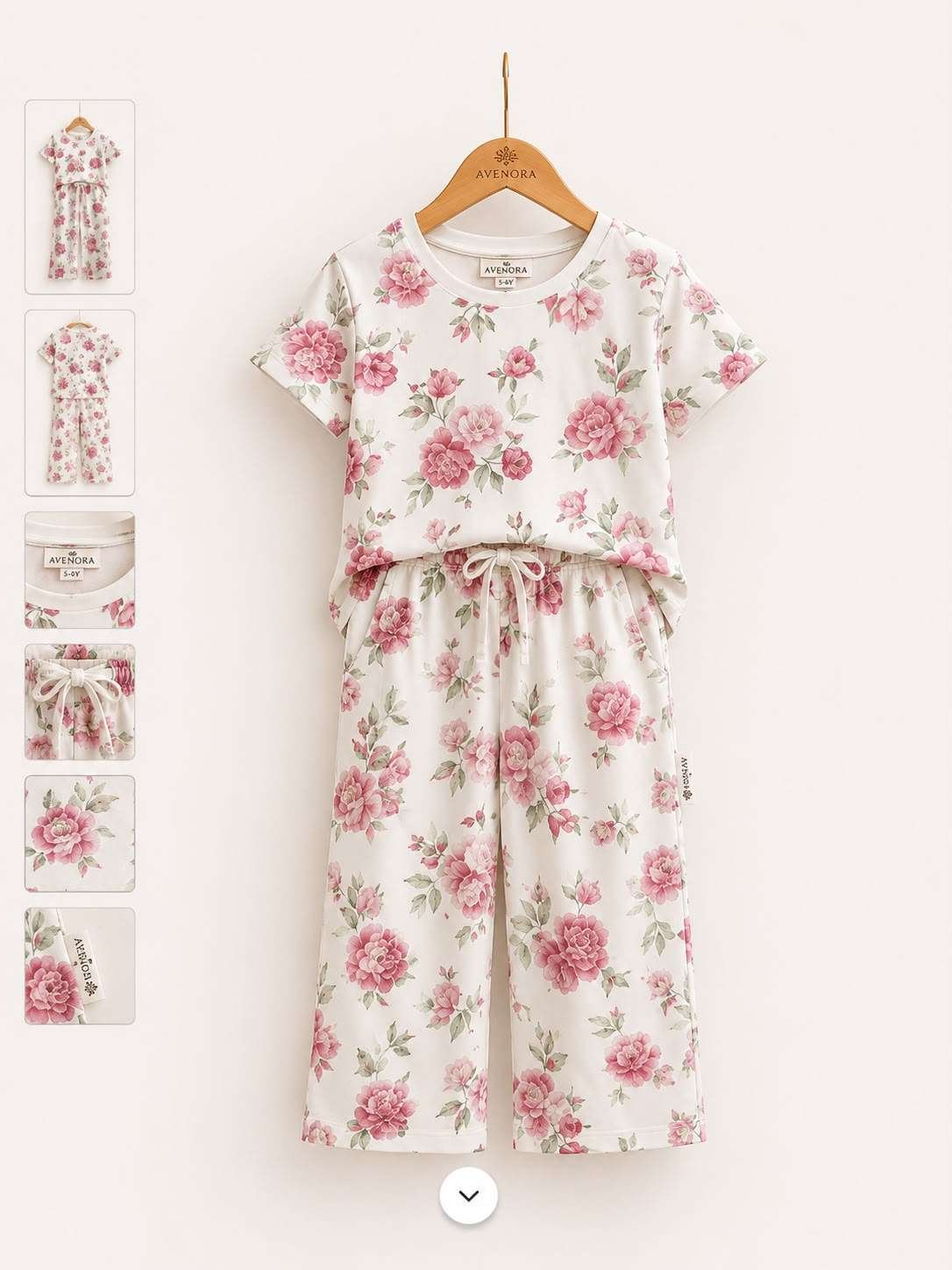 Kids Pink Peony Floral Pajama Set