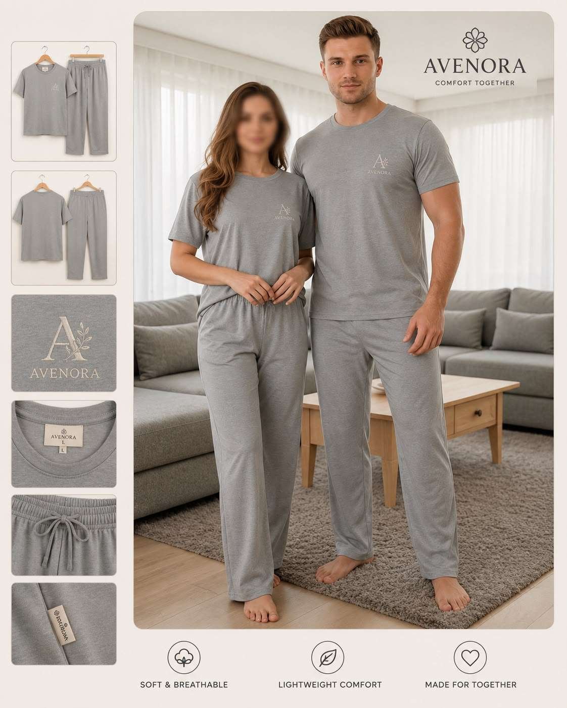 Grey Couples Comfort Together Set